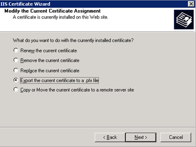 This image shows the IIS Certificate Wizard